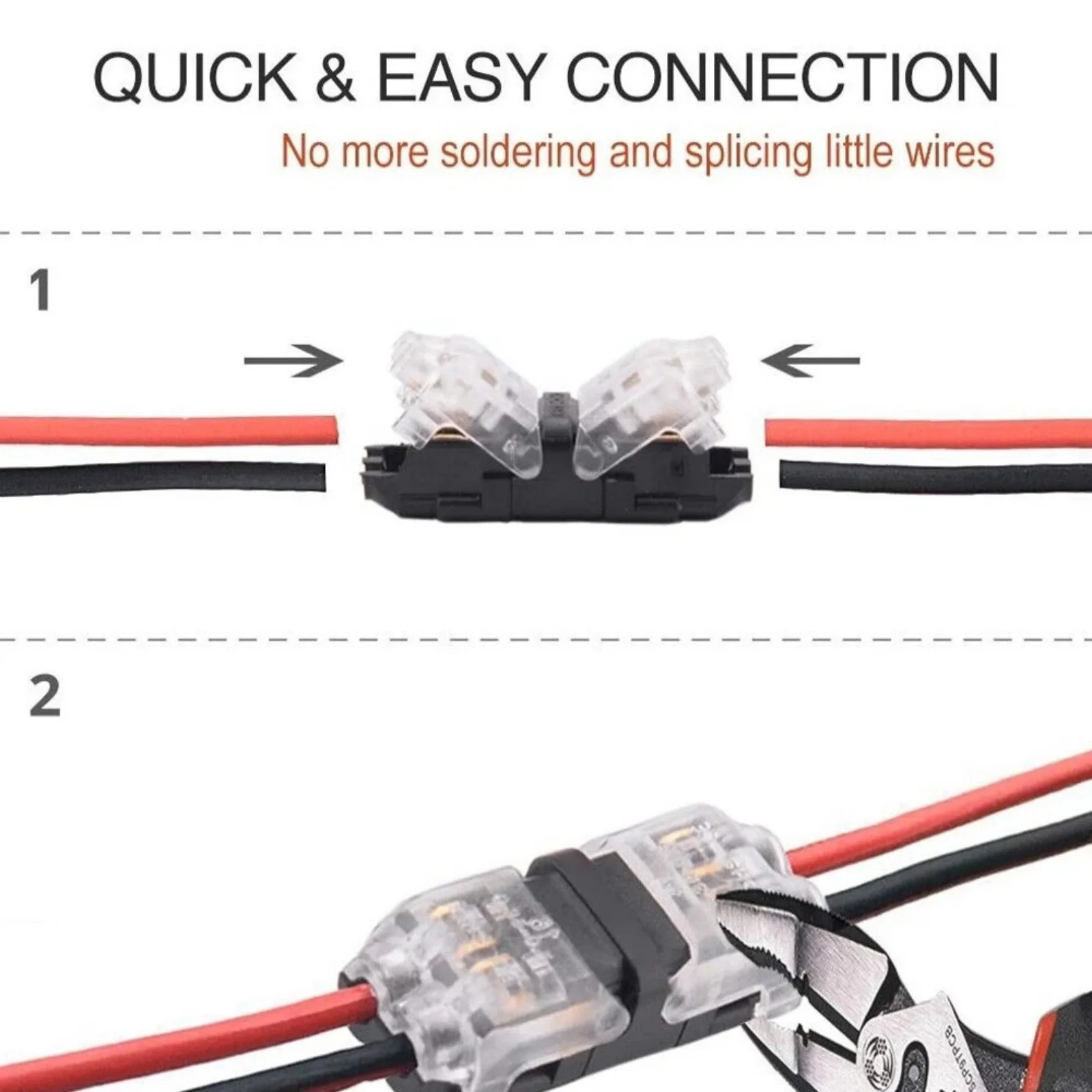 24Pcs 2 Way Wire Connectors No Stripping Quick Splice, Toolless T Tap Electrical Terminals for 22-18 AWG
