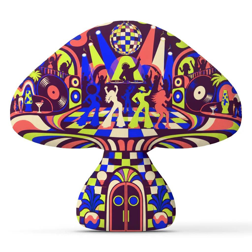 Psychedelic Disco Mushroom Pillow Dance Party Floor Cushion Colorful Music Lover Shaped Stuffed Throw Pillow Home Decor Gift