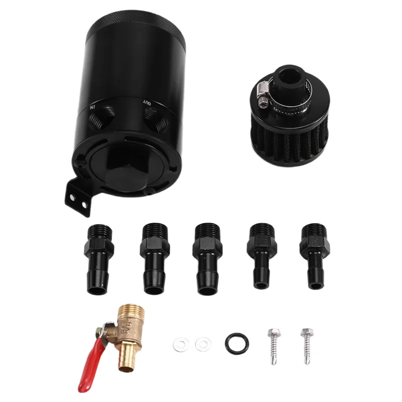 

NEW-Breather Separator Oil Catch Can Tank Reservoir Separator Universal Car Baffled 2 Port Fluid Filter Cylinder