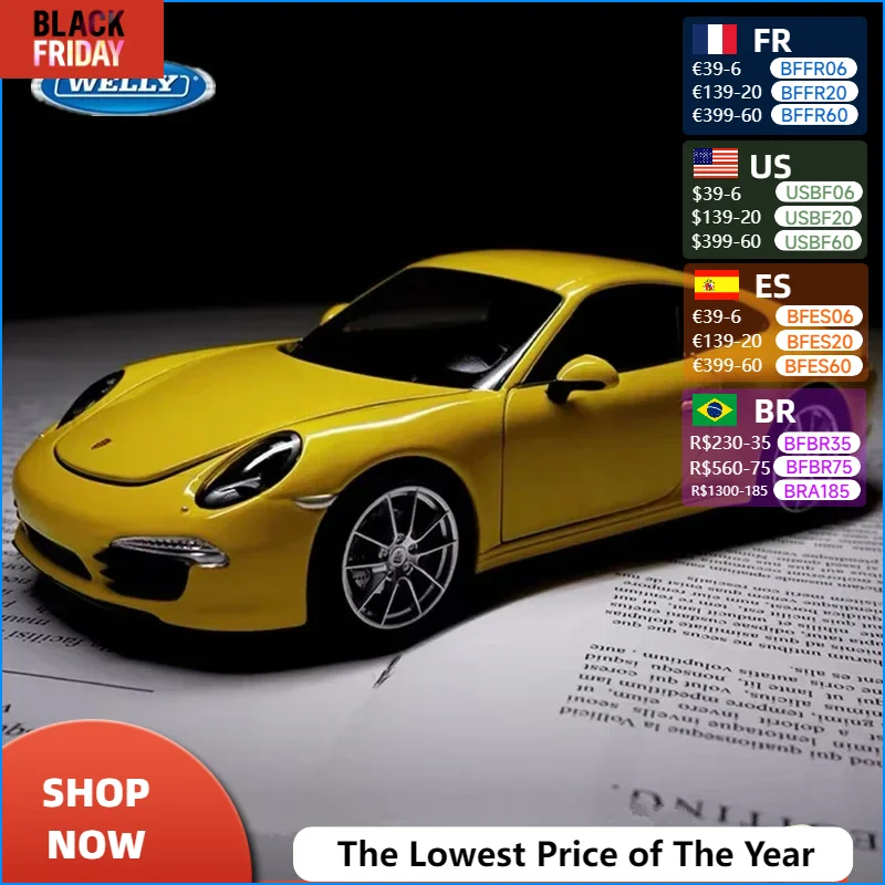 WELLY 1:24 Porsche 911 Carrera S 991 Coupe Alloy Sports Car Model Diecast Metal Toy Vehicles Car Model Simulation Childrens Gift