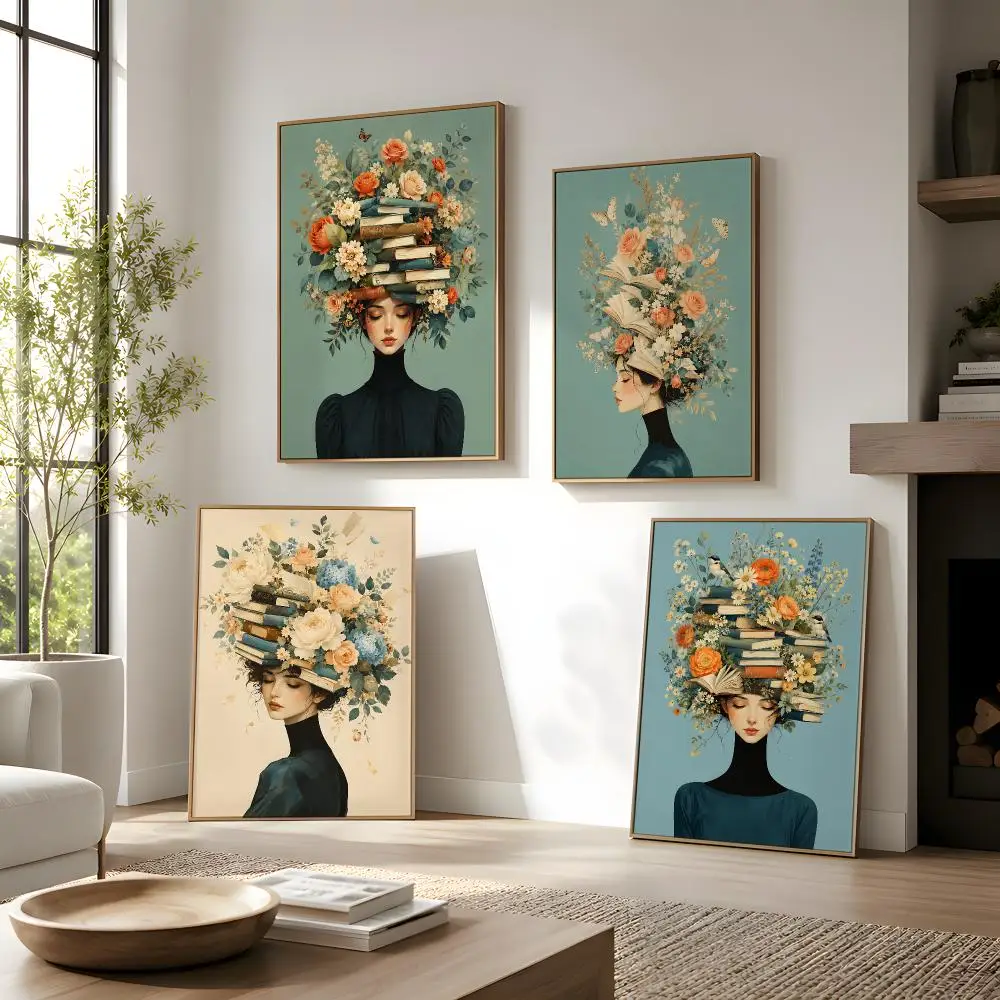 Bookish Bloom Poster Wall Decor Self-Adhesive Aesthetic Modern Vibe Stylish Gift Friends Using Living Room Bedroom