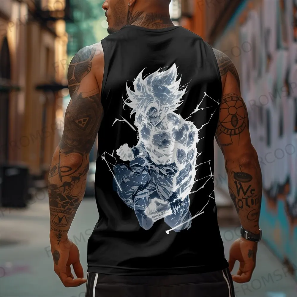 Dragon Ball Anime Goku Peripheral Printed Tank Top Men's Sports and Leisure Loose Summer Fashion Cotton Tank Top