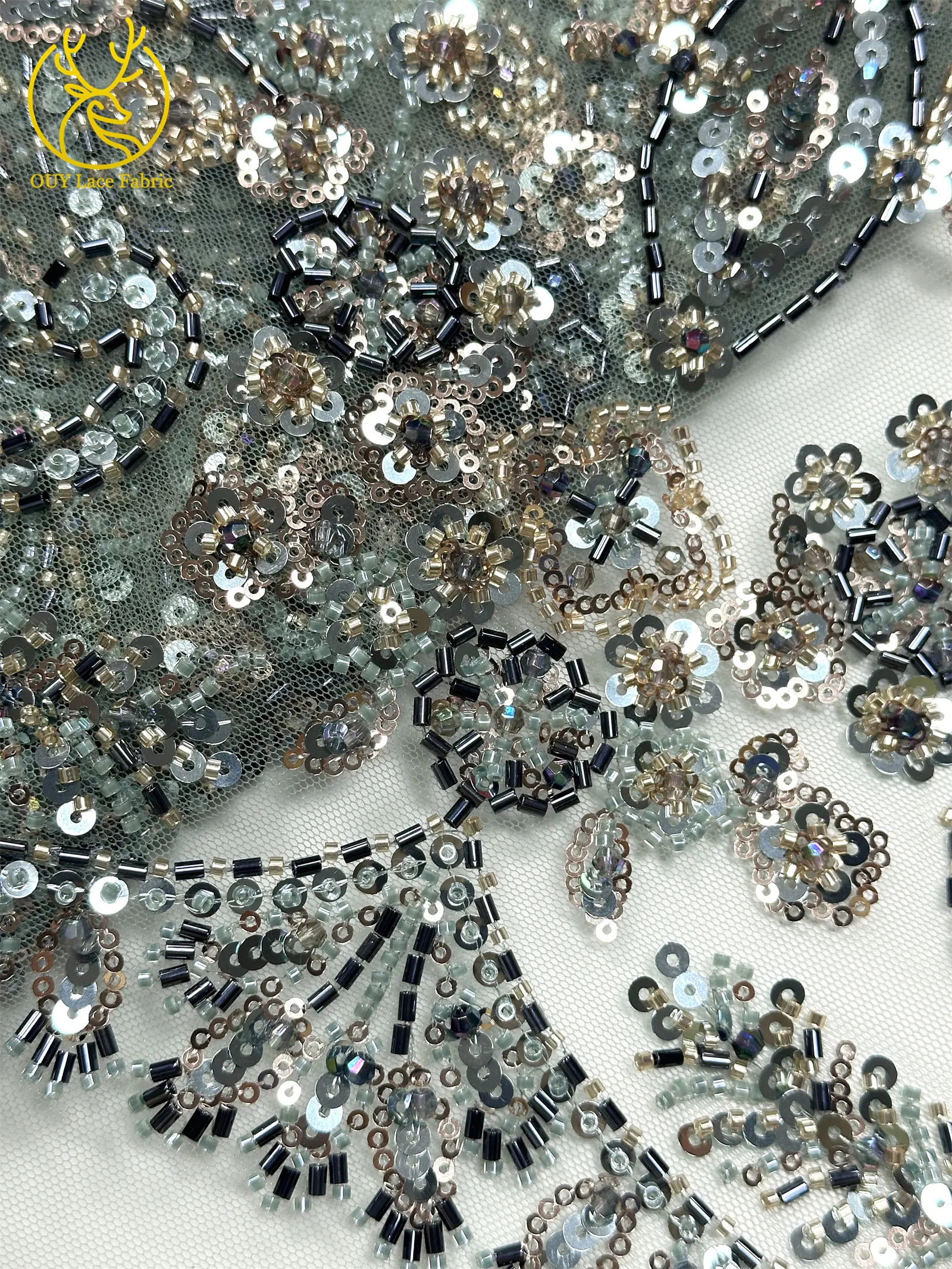 Pfirsichfarbener, hochwertiger, eleganter afrikanischer Brautkleidstoff mit Stickerei und Perlen, 2026 Nigerianische Pailletten-Spitze für Abendkleider und Hochzeitskleider zum Nähen – Detail 17
