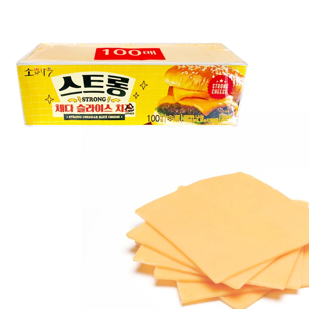 Queso Cheddar fuerte Dongwon, 1,8 kg, 100 rebanadas, queso Cheddar, uso comercial, embalaje individual de gran capacidad