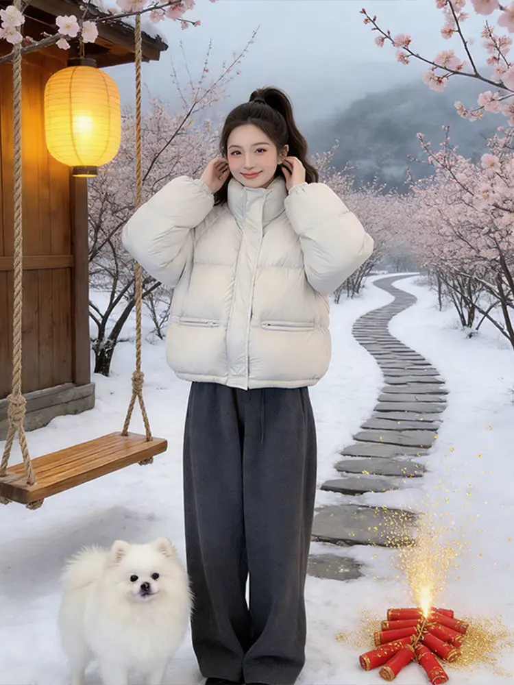 

Ladies' ort Thiened Winter Cotton Jaet Warm Cozy Beige Simple Faionable New Arrival 2026 Commute Sle Regular Fit