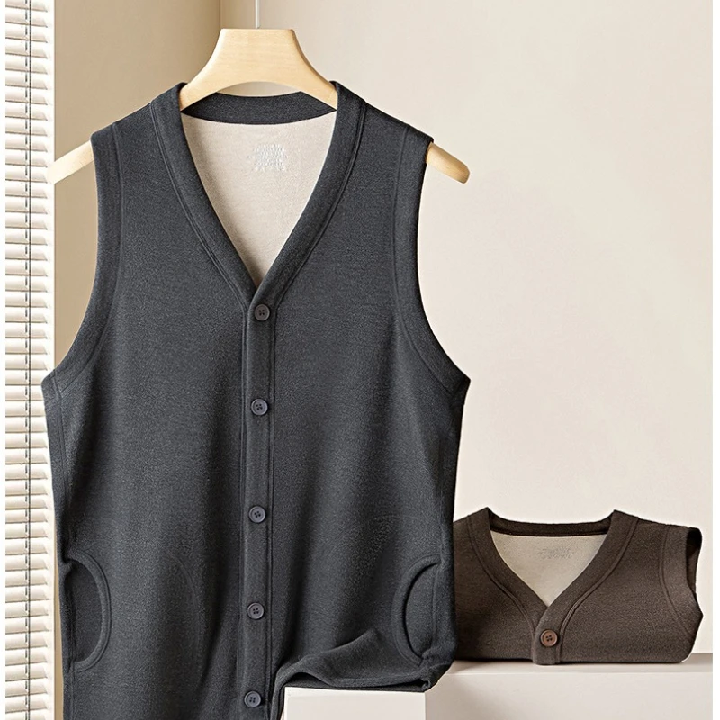 سترة شتوية للرجال مصنوعة من الحرير والصوف بنمط جديد مبطنة بالصوف سميكة لخريف وشتاء يمكن ارتداؤها في الخارج مع دفء شديد