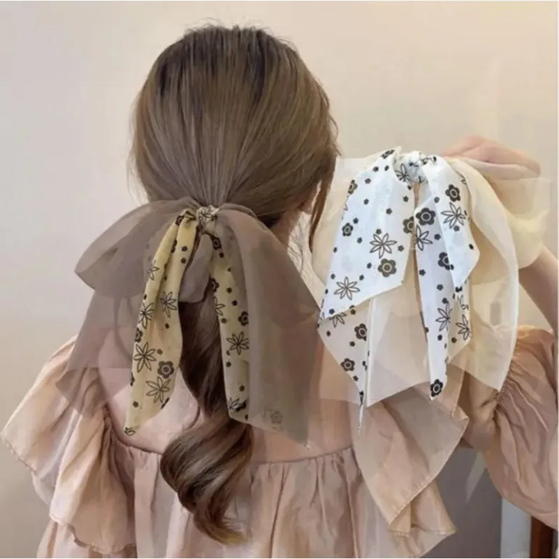 

New Big Bow Chiffon Hair Ties Rope Bowknot Silk Flower Ponytail Holders Scrunchies Satin Hair Band For Women Girls Accessories