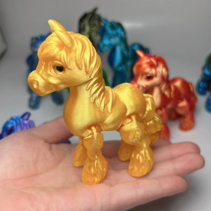 

3D Printed Toy Sunshine Rainbow Horse Simulated Statue Cute Horse Joint Tail Movable Figurine Office Decor Kids Christmas Gift