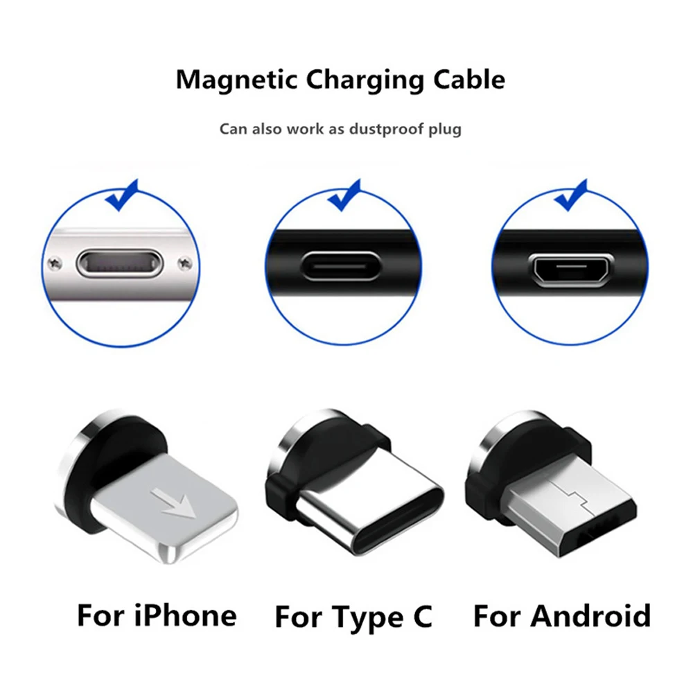 Magnetic Cable Adapter Mobile Phone Cable Micro USB Type C Dust Plugs Magnetic Tips For Iphone Magnet Charger Connector Roukyrss