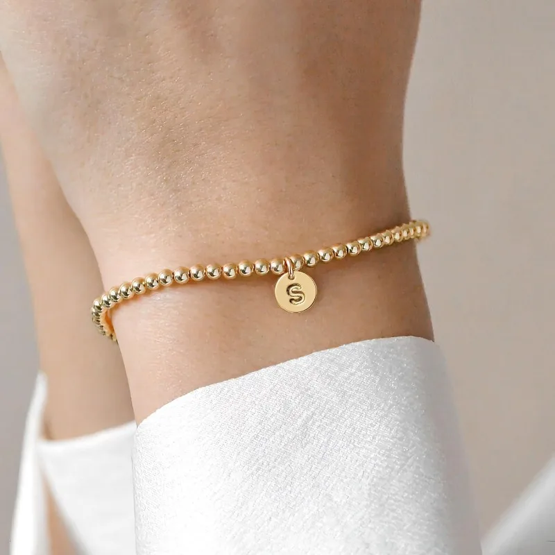 Gold Initial Bracelet for Women Teen Girls Mom - Dainty 18K Gold Plated STAINLESS STEEL Letter A-Z Charm Disc Bracelet Jewelry
