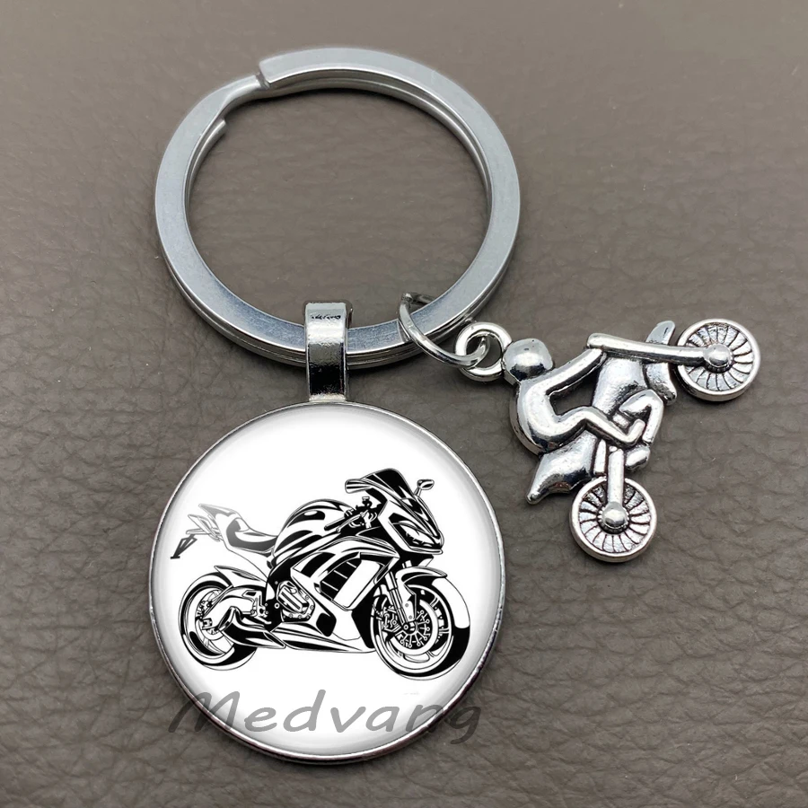 Retro motorcycle keychain pendant Convex glass key chain Knight keyring Motorcycle enthusiasts Motorcycle key keyholder Jewelry