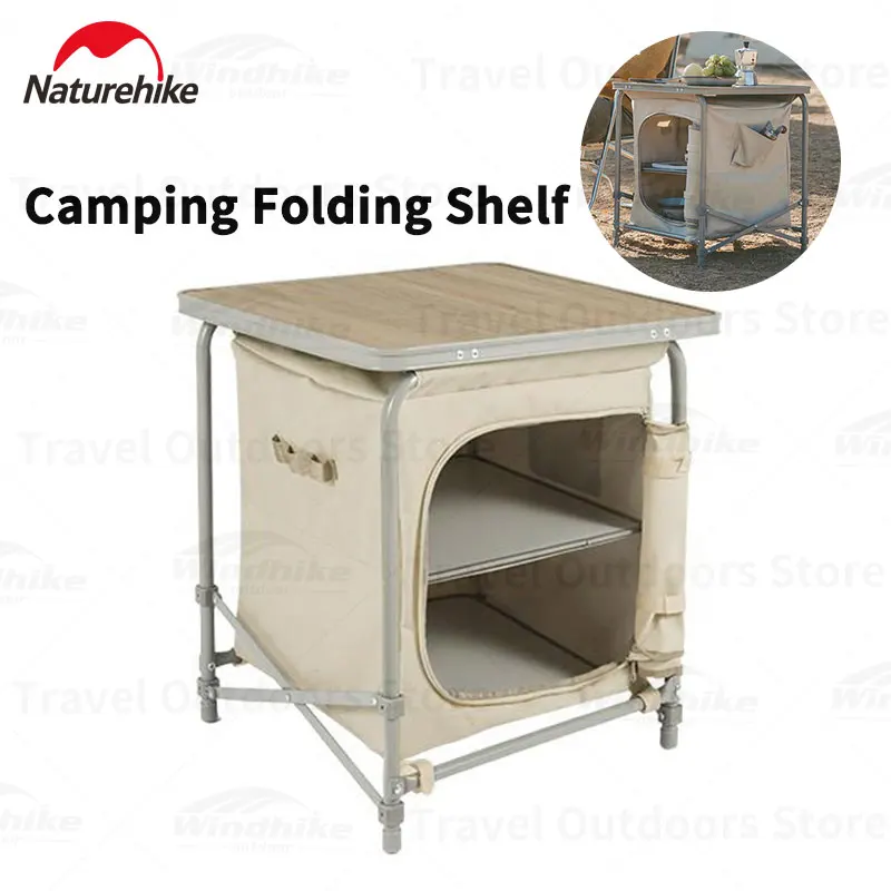 Naturehike Outdoor Camping Folding Table Multifunction Storage Shelf 100L Large Capacity Three-layer Shelf Oxford Cloth Shelves