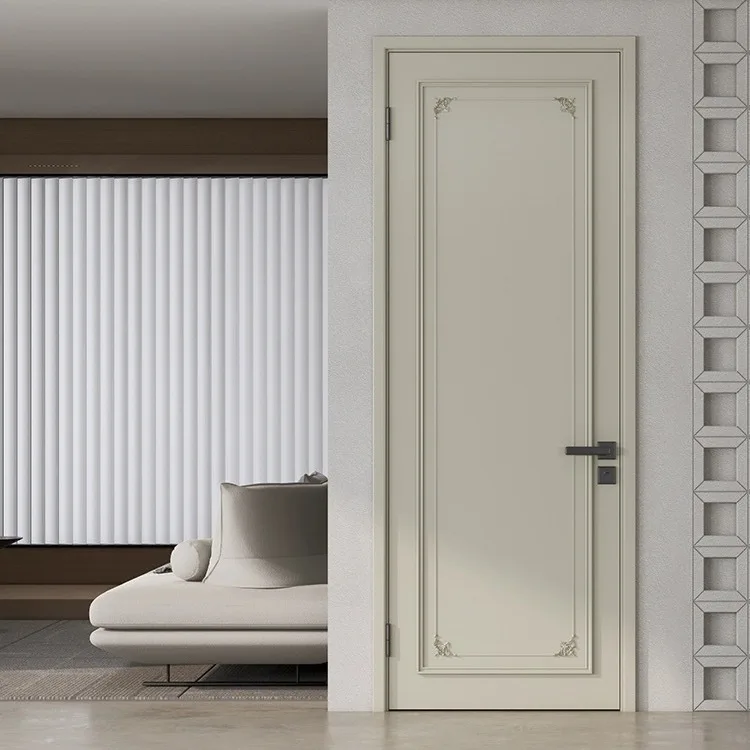 

Modern light luxury wooden door, bedroom door, decal carved buckle line wooden door, French paint door