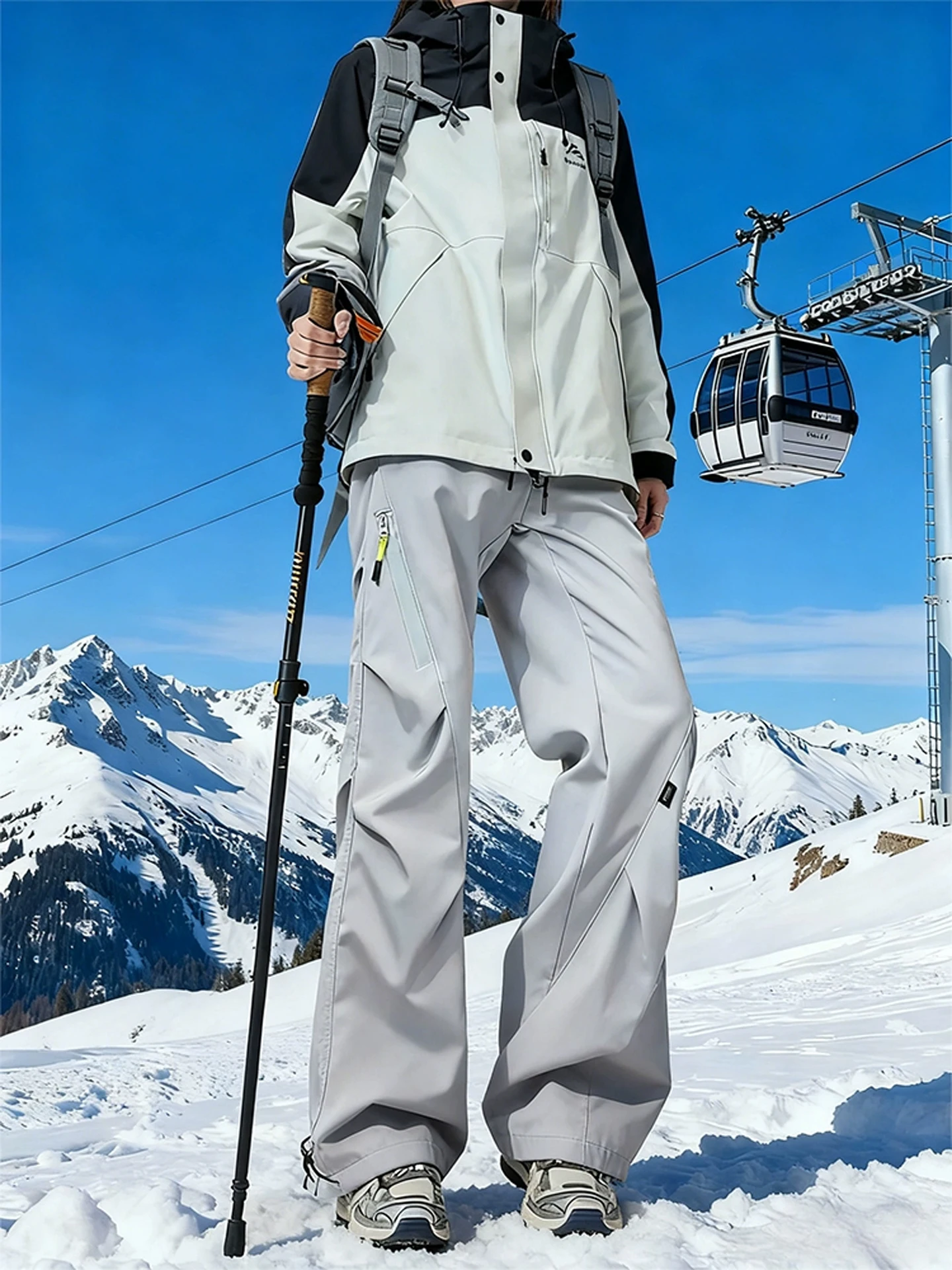 

Thiened Fce Winter Skiing Outdoor Mountain Climbing Pants ex Waterproof Windproof Warm Workwear Trousers Straight Le...