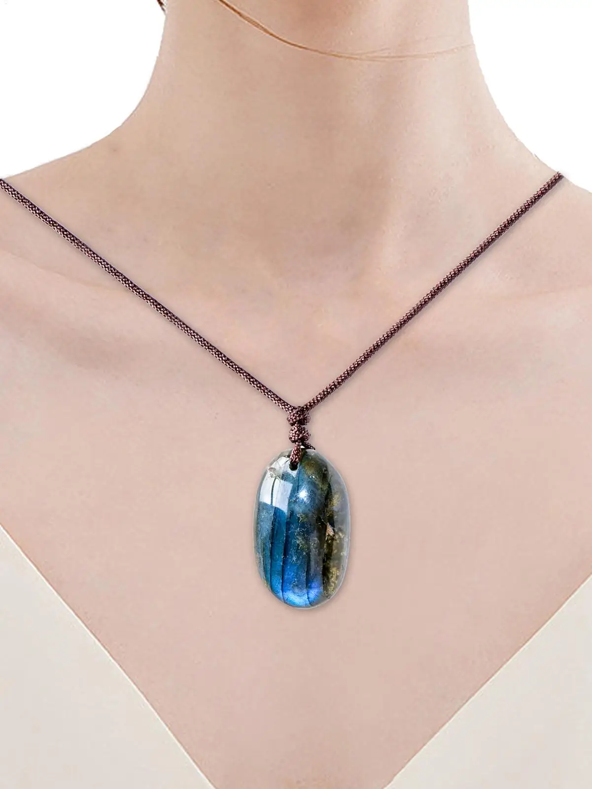 Collier avec pendentif en cristal de pierre de lune labradorite bleue naturelle, bijou de guérison pour la méditation spirituelle, 1 pièce