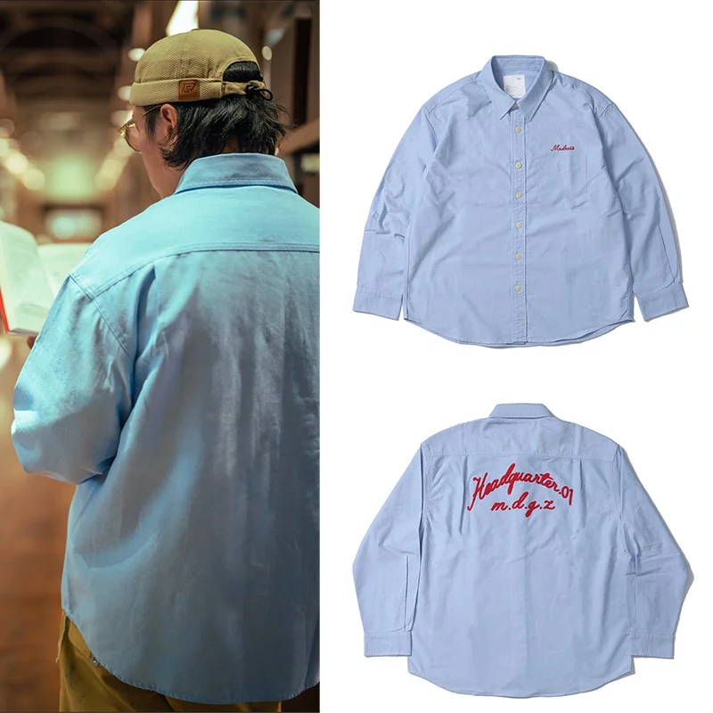 

Новая осенняя мужская свободная рубашка из оксфордской ткани с вышитыми надписями, повседневная одежда, 100% хлопок, лимитированная серия