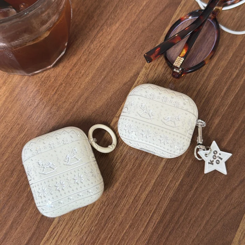 Off-white Fair Isle Trojan headphones are suitable for Apple devices AirPods Pro The second-generation earphone case is a hit fo