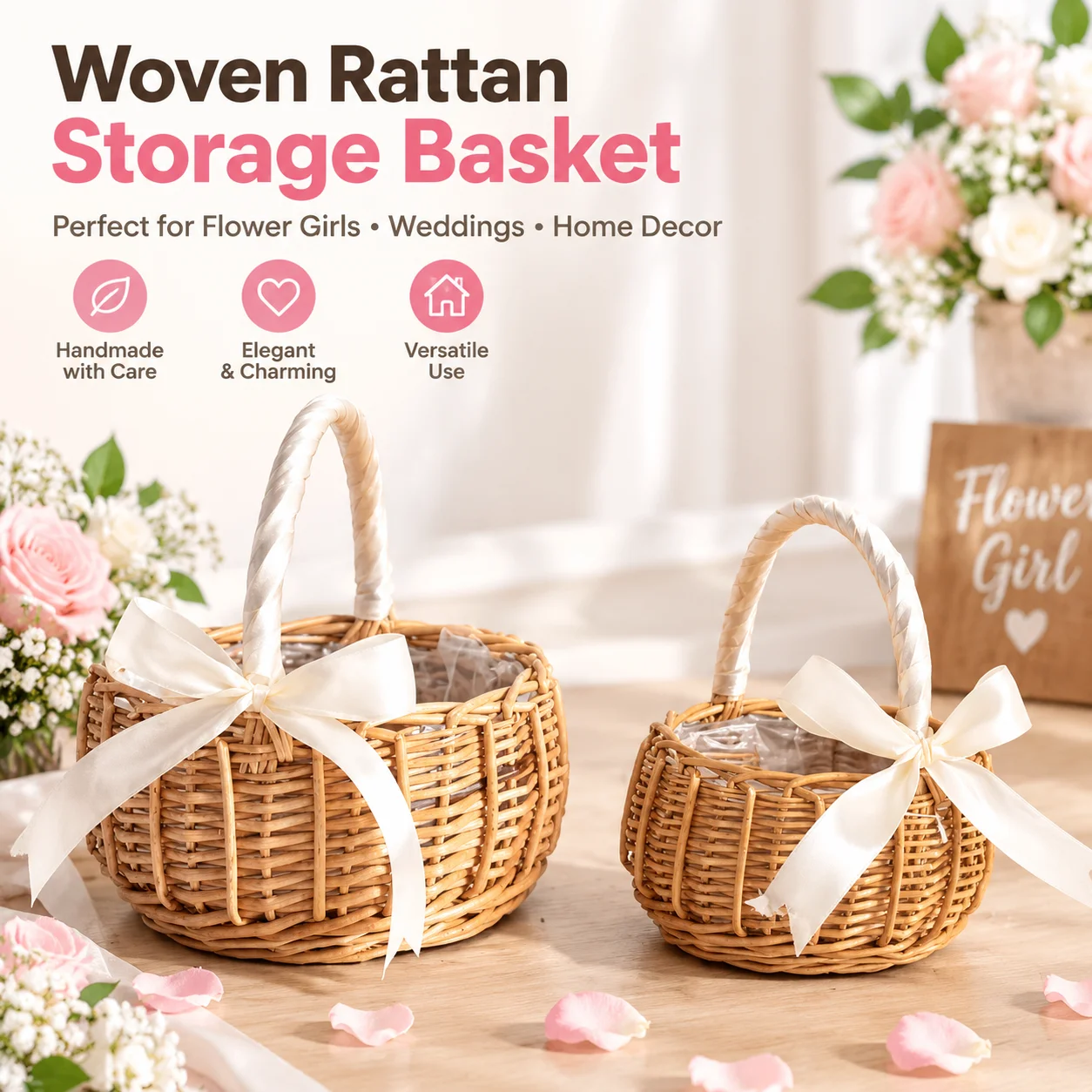 Rattan Plant Basket - Cesto de armazenamento em vime trançado,