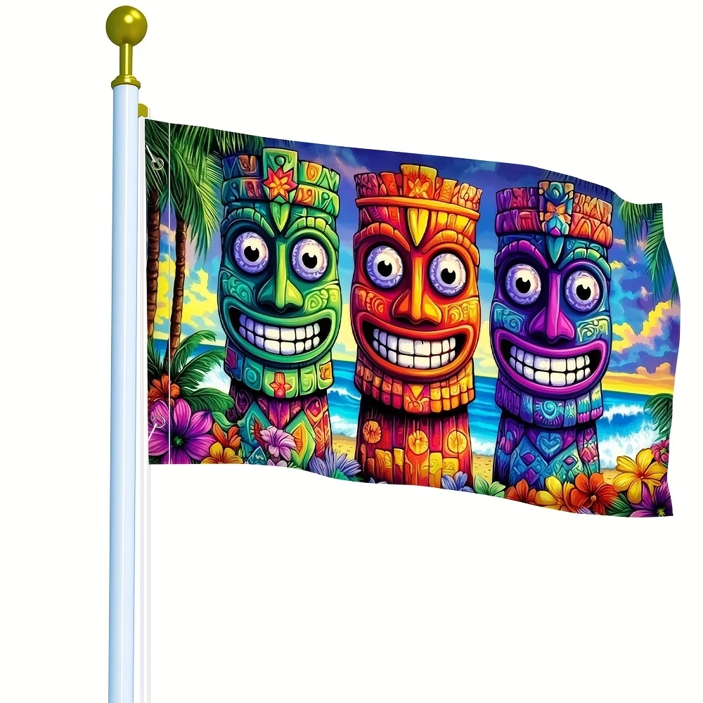 1pc Tiki tropical Flower Polyester Flag - Colorful Hawaiian Party Decoration, Mardi Gras Celebration, Farmhouse Decor