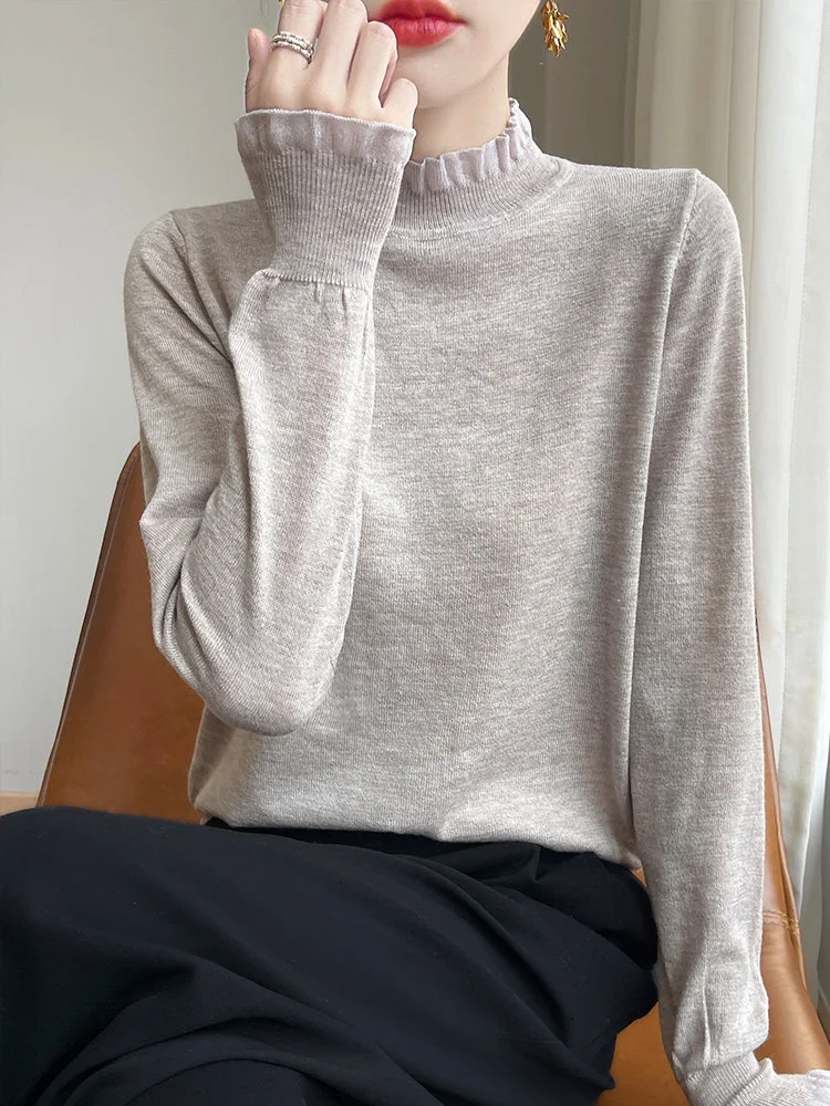 

Women's Long Sve Knitted Sweater Me Splicing Warm Fine Weave Base irt New 2025 Commute Sle Regular Fit Soft Fabric