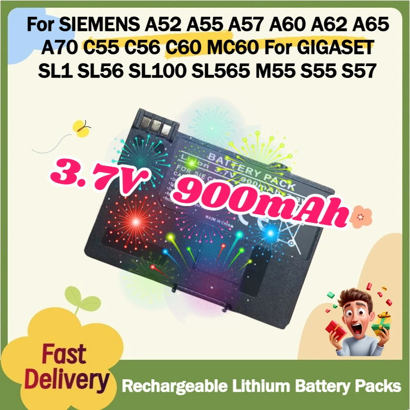 

For SIEMENS A52 A55 A57 A60 A62 A65 A70 C55 C56 C60 MC60 for GIGASET SL1 SL56 SL100 SL565 M55 S55 S57 900mAh 3.7V Battery Packs