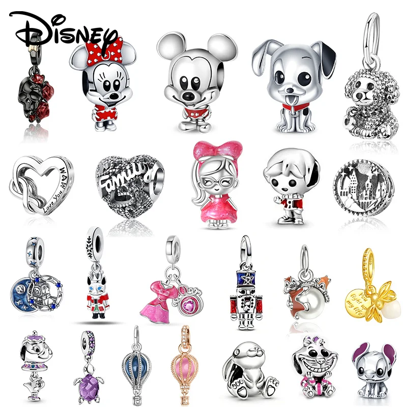 

Disney 925 Silver Mickey Minnie And Steve Pendant Beads Suitable For Diy Bracelet Girls Fashion Jewelry Gift