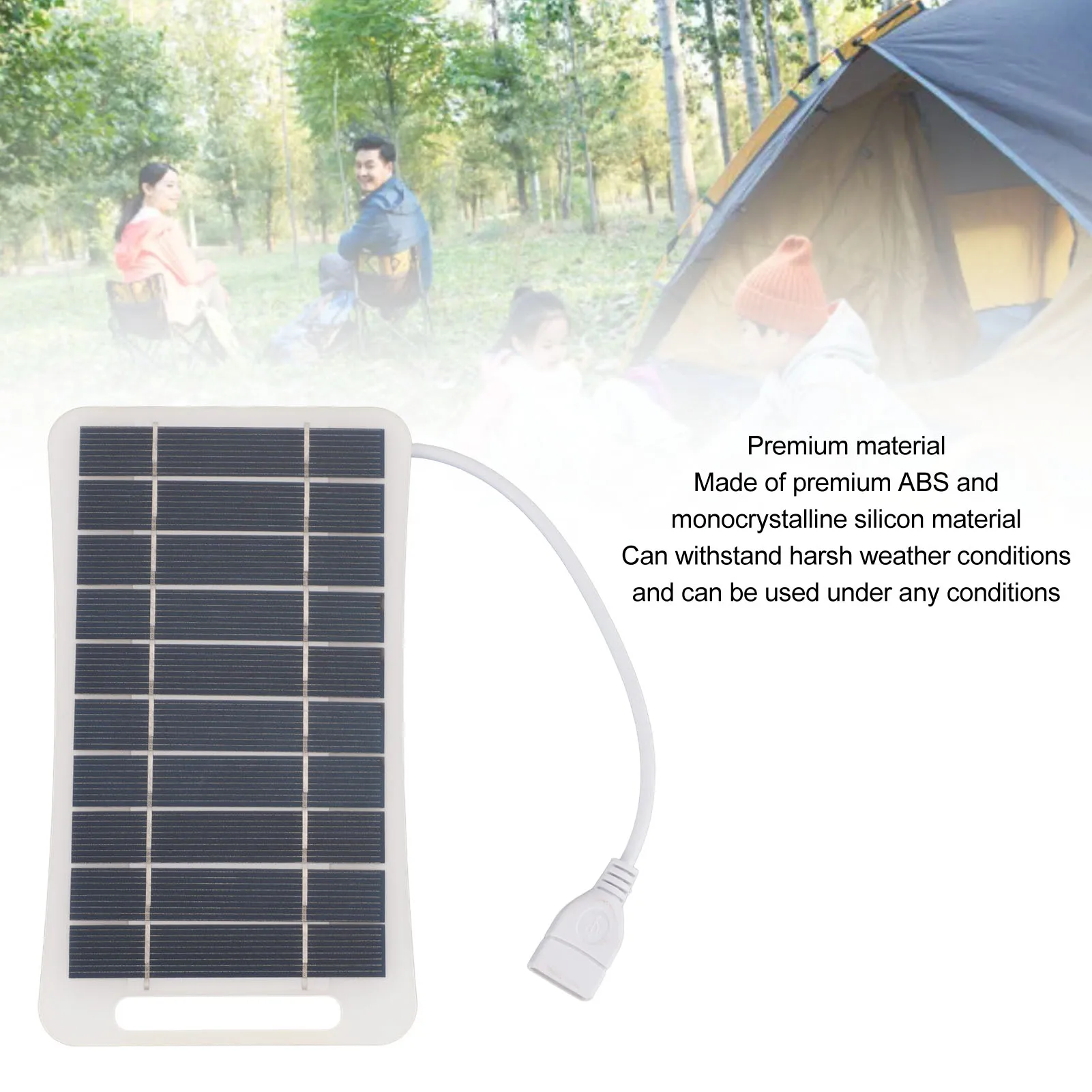 USB Solar Panel Monocrystalline Silicon Solar Panel  Compact High Efficiency Professional 5V 5W for Outdoor for Camping