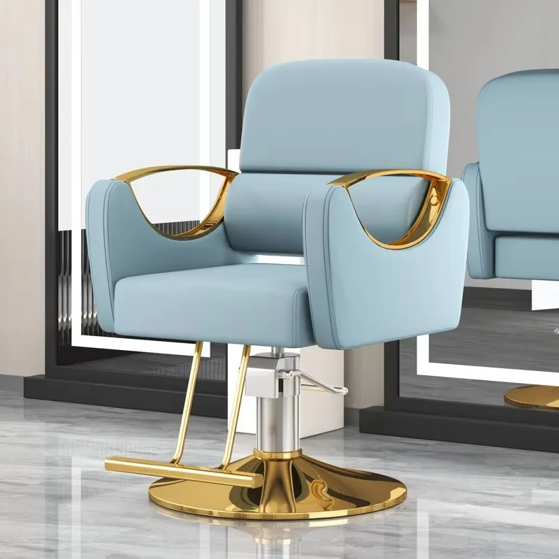 كرسي معدني مطلي بجزء سفلي مستدير لقص الشعر، لون الشعر، رفع الشعر، جلد بسيط يمكن وضعها رأسًا على كرسي الحلاق