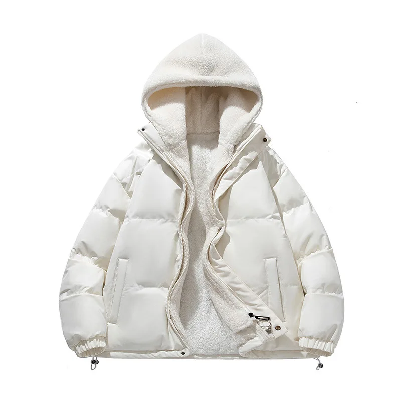 2025 Winter Men Plush Jacket Long Sleeve Zipper Hooded Man Fake Two-piece Coat Thicken Fleece Cold-proof Loose Male Outerwear