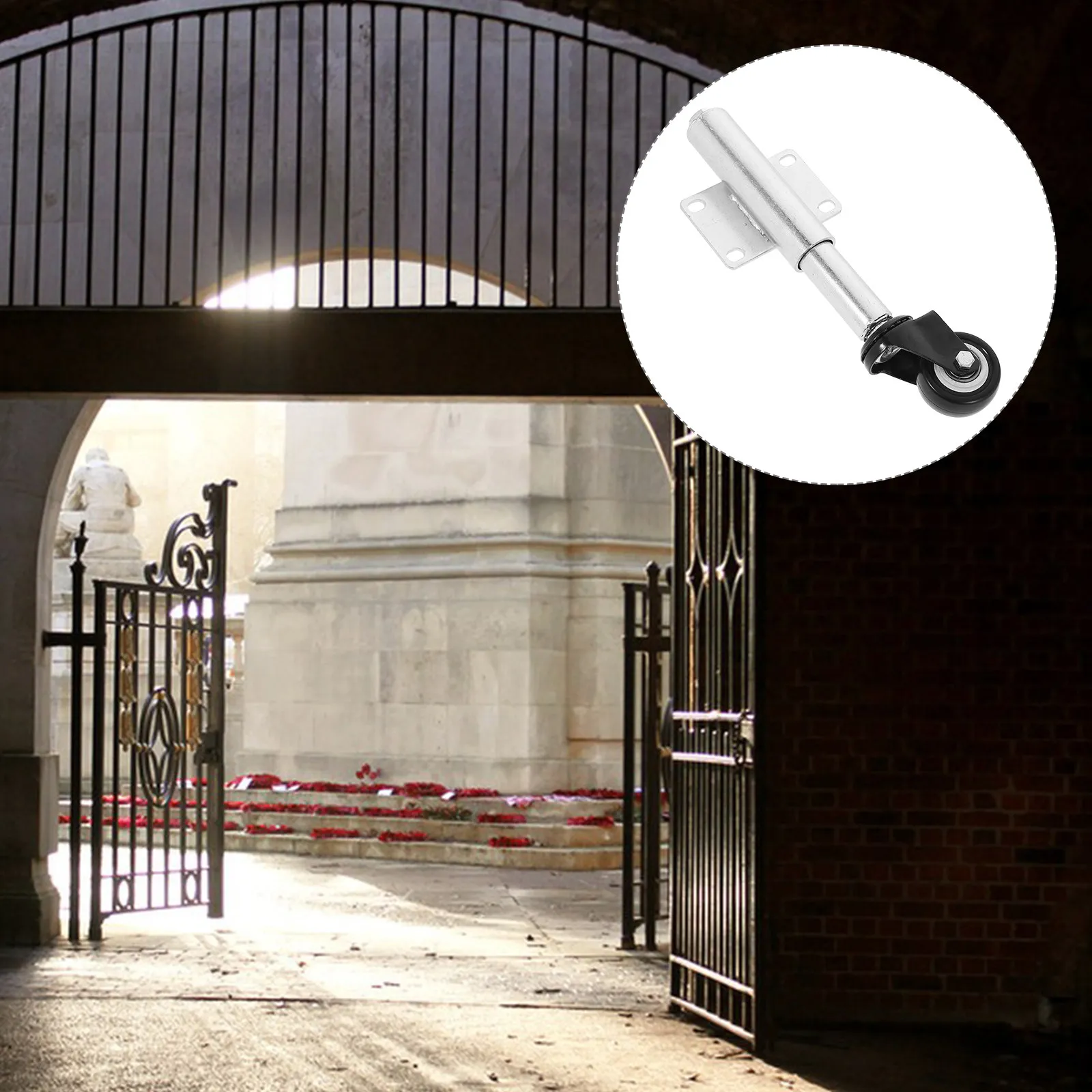 

Колесо для ворот усиленное, пружинное, амортизирующее, для раздвижных металлических ворот и ограждений, регулируемый подъемный опорный ролик