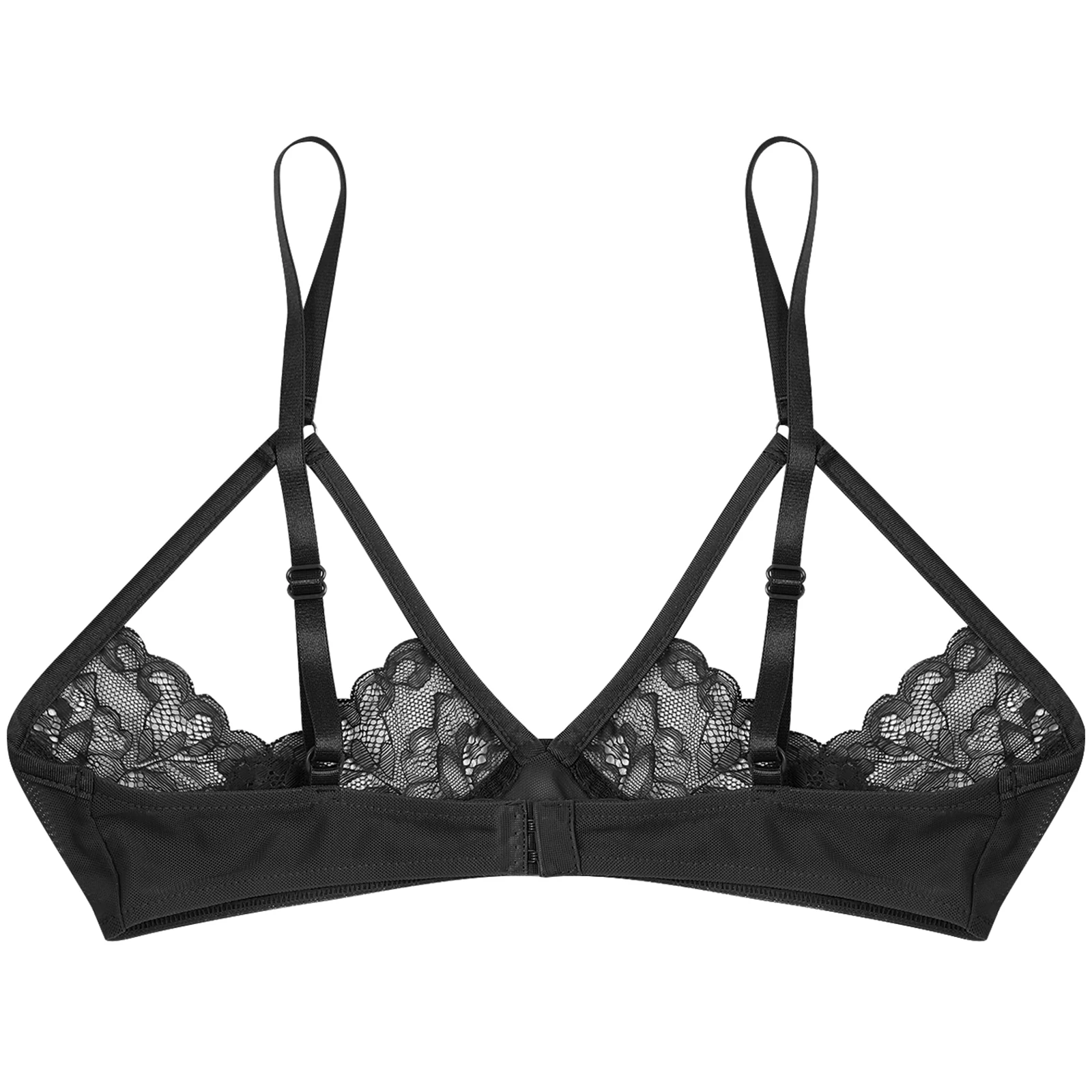 Sutiã de gaiola sexy sem cupless feminino, cintas de espaguete, ver através do laço, malha pura bralette, wirefree, sem forro sutiã top