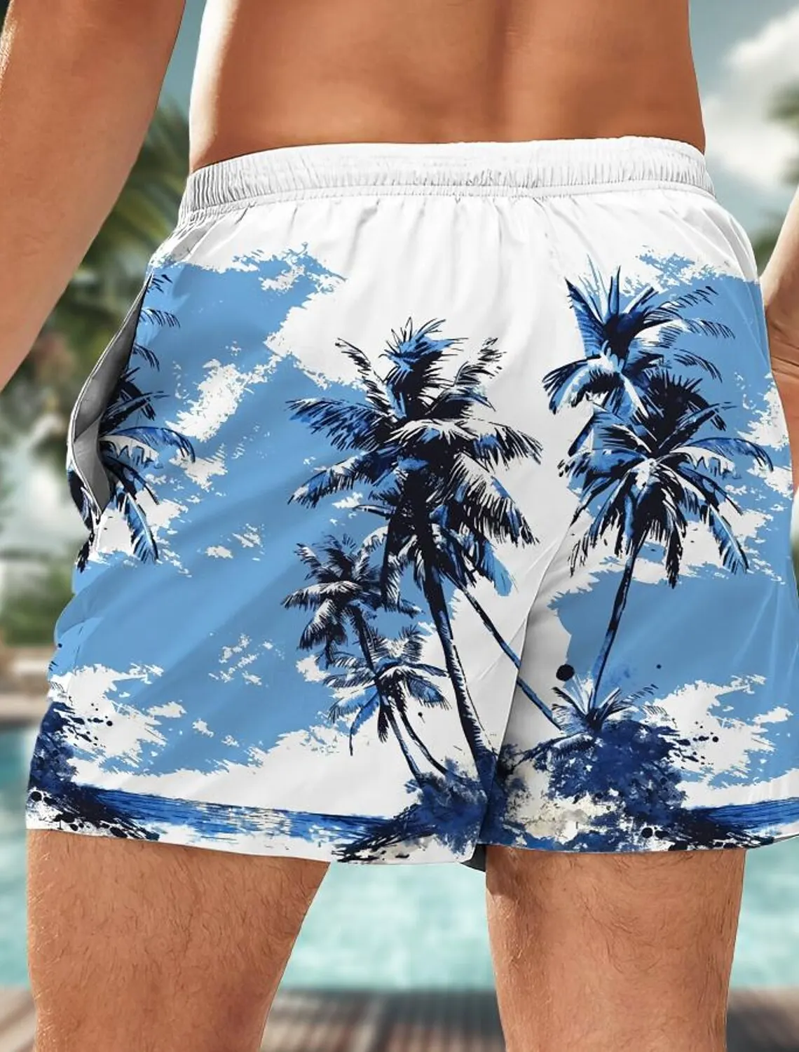 Fashion Coconut Tree Men\'s Board Shorts Hawaiian Shorts Swim Trunks Drawstring Short Holiday Beach Streetwear Harajuku