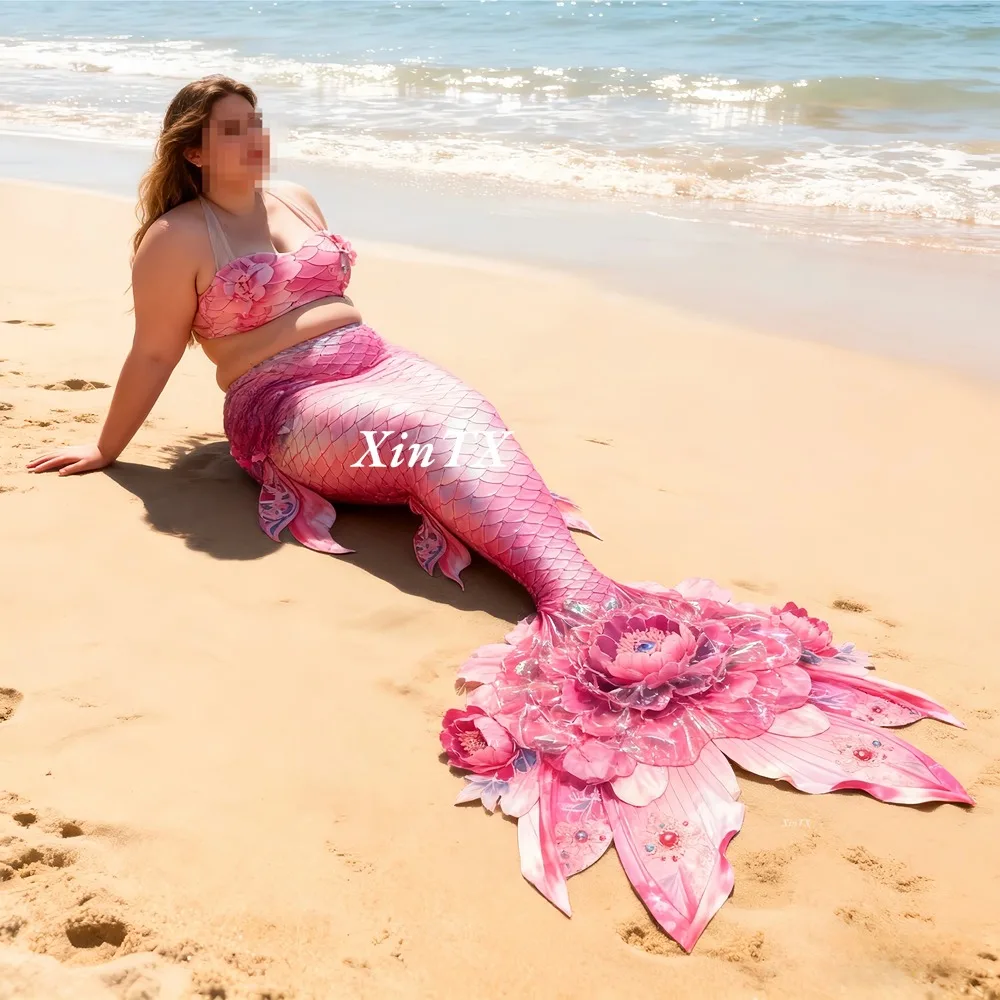 Хвост русалки, цветок пиона, женский купальник больших размеров с хвостом для аквариума, плавания, пляжной фотографии и выступления на сцене, новинка HD