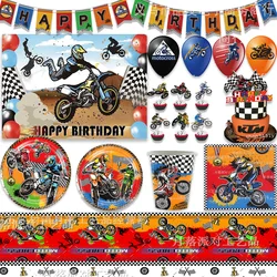 Motorcycle Theme Boy 's Birthday Party Decorative Disposable Tableware Sets Motocross Plates Napkins Kids 1st Gift Motor  Banner