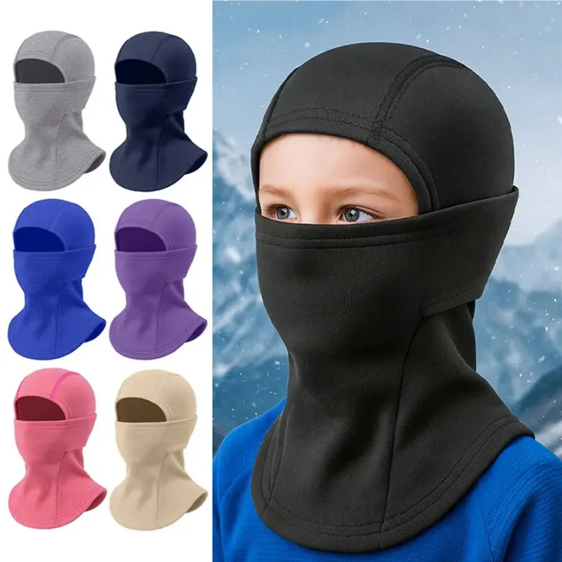 

Winter Kid Balaclava Mask Thickened Plush Lined Warm Cycling Full Face Mask Windproof Thermal Quick Dry Skiing Face Cover