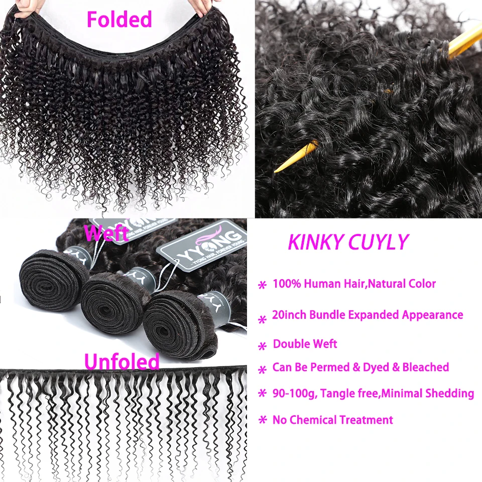 Yyong Hair Brazilian Kinky Curly Bundles With Closure 3/4 Bundles Human Hair With Closure Remy Hair Weave Bundles With Closure