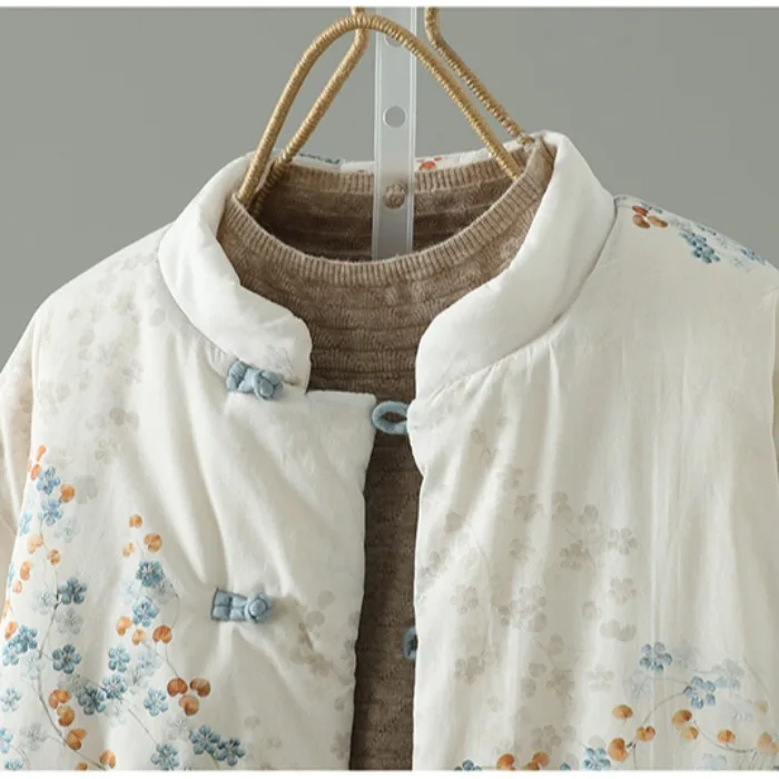 

Легкое хлопковое льняное пальто в китайском стиле с воротником-стойкой на пуговицах, теплое хлопковое художественное ретро маленькое хлопковое пальто для женщин