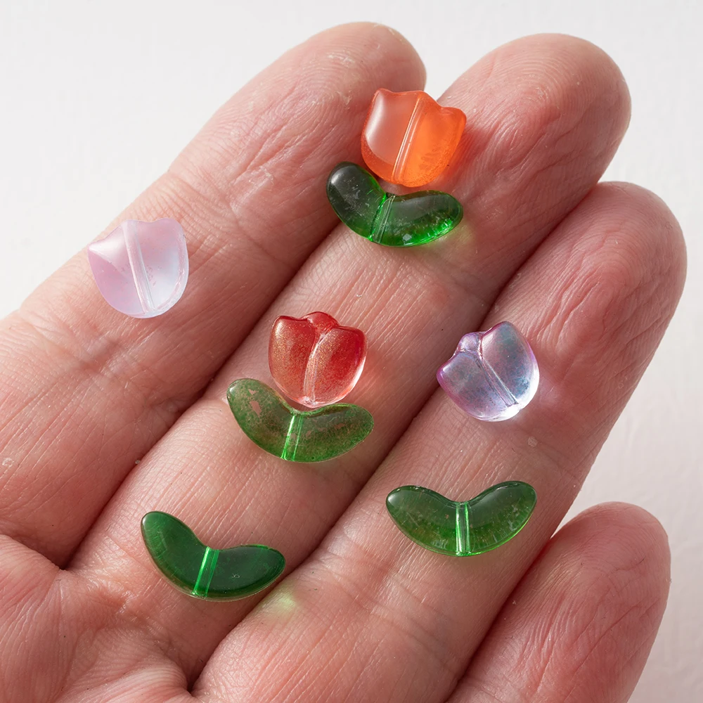 20 Sets Tulpen-Blumenperlen, mehrfarbig, Glas, Flora, lose Perlen für DIY-Armband, Halskette, Ohrringe, Schmuckherstellung, Bastelzubehör – Detail 5