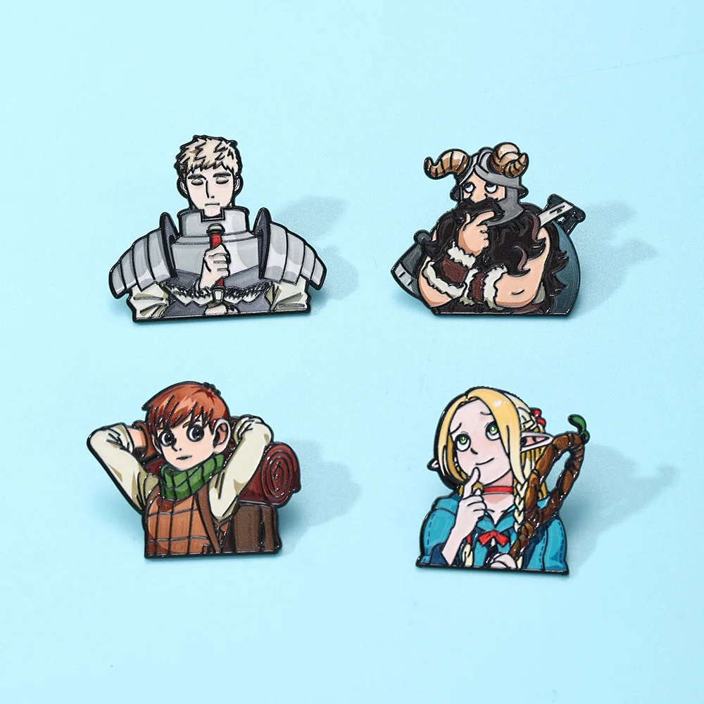 Delicious in Dungeon Enamel Pins 4Pcs Set Marcille Laios Chilchuck Senshi Brooches Lapel Badges view 4