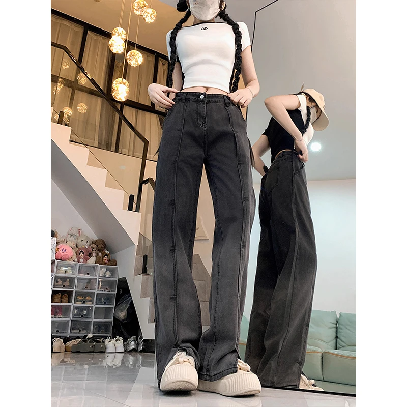 

90S Gradient Black Clothes Y2K Jeans for Women High Pants Wide Leg Pants High Waisted Vintage Straight Summer Baggy 2000S Jeans