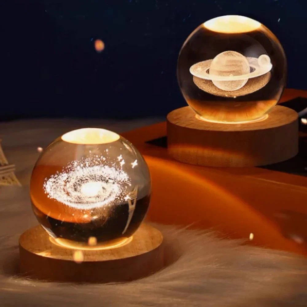 Crystal Ball Night Astronomy Night Lamp Creative 3D Glowing Planetary Galaxy Night Lamp Home Decor Bedside Light Brithday Gift