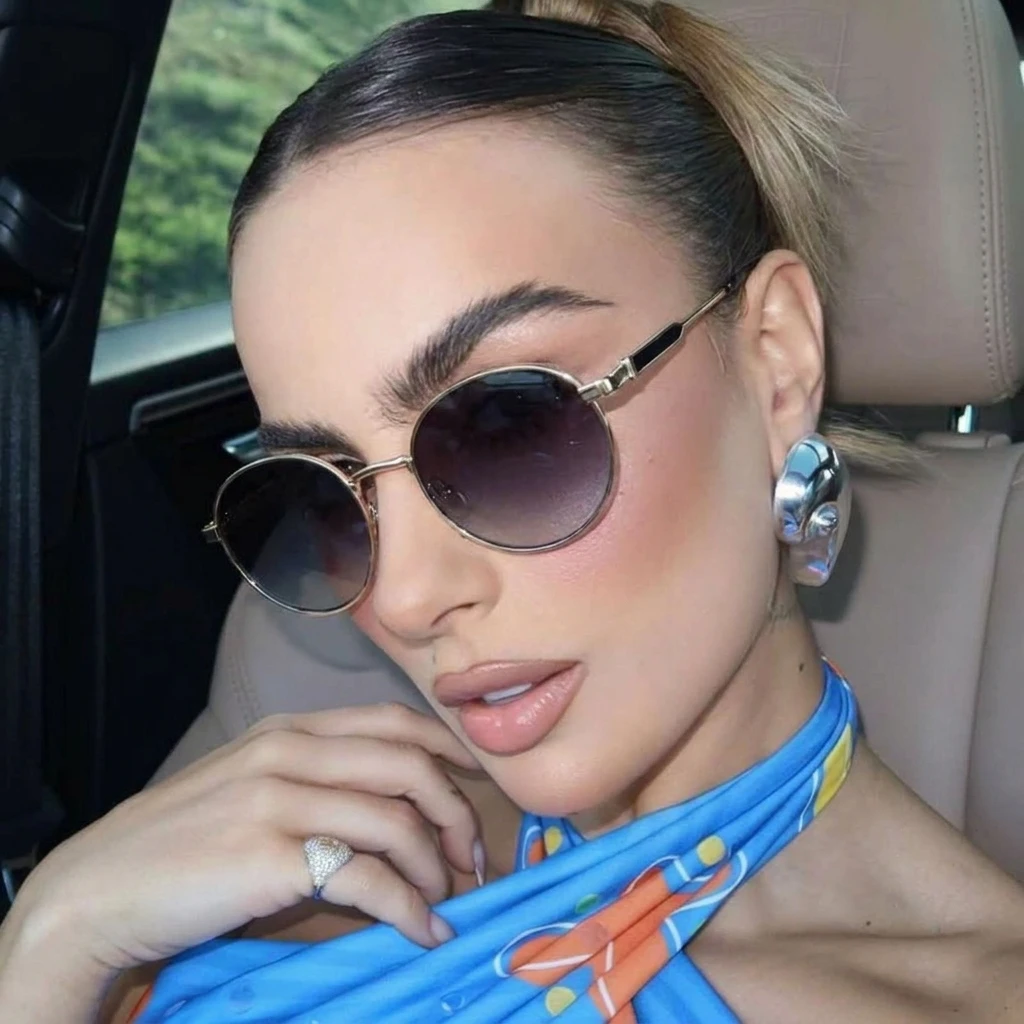 New Fashion Retro Round Metal Frame Sunglasses, Simple High-end Personalized Versatile Sun Protection Sunglasses 2603-1