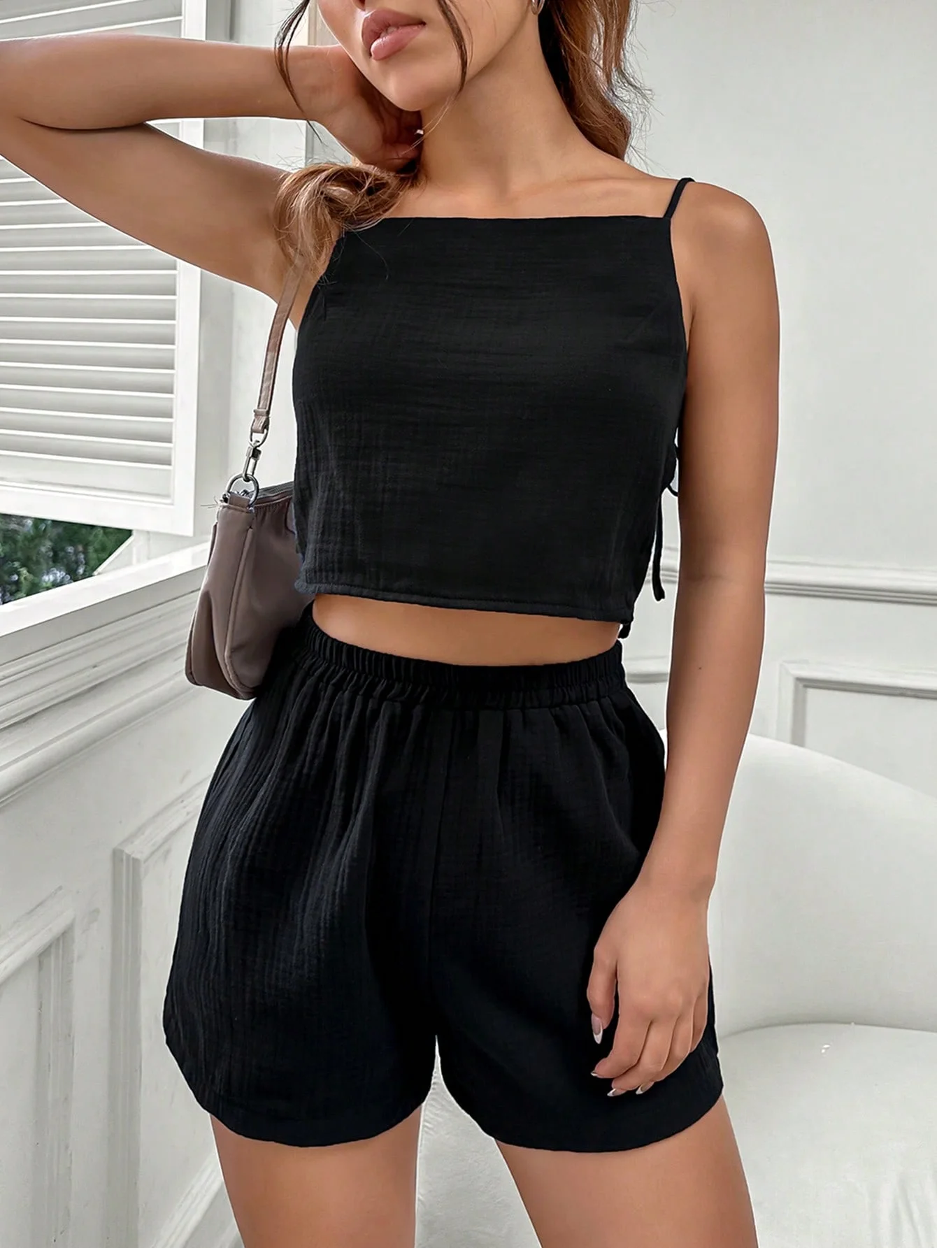 Women's Sexy Halter Top Short Set Casual Form-Fitting Non-Elastic Skirt Ensemble