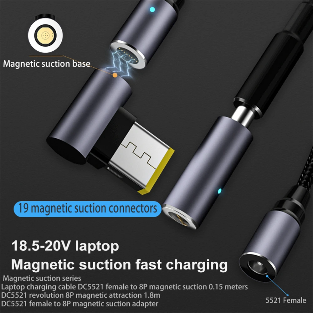 100W 5521 Type C USB C PD to Dc Laptop Power Adapter Converter Magnetic Charging 8p Converter Cable Wire for Asus Hp DELL Lenovo