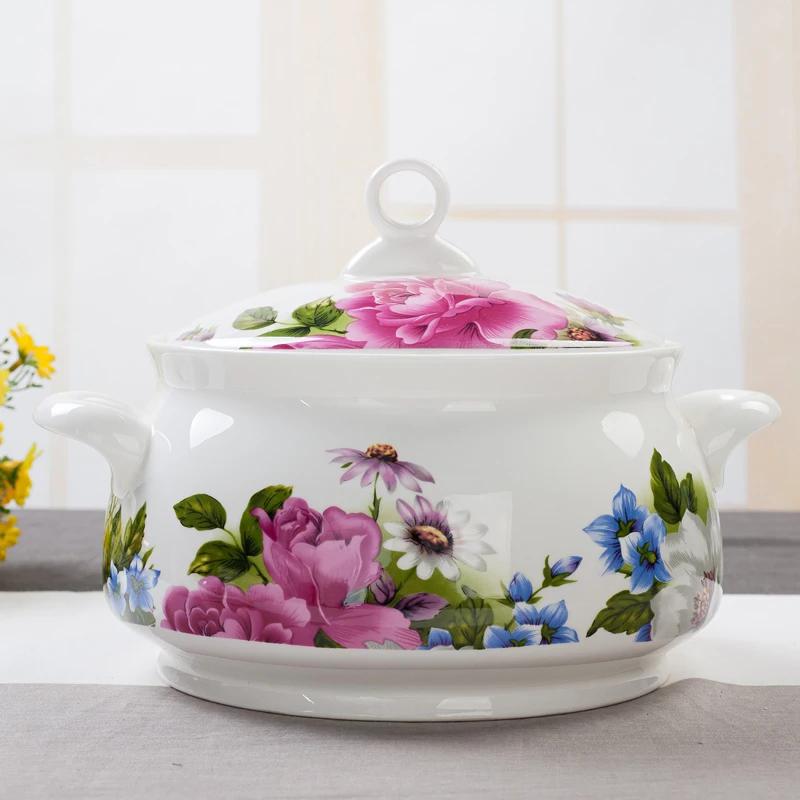 8inch, fine bone china buffet tureen, kitchen pot for cooking and serving, porcelain bowl with cover, microwave save