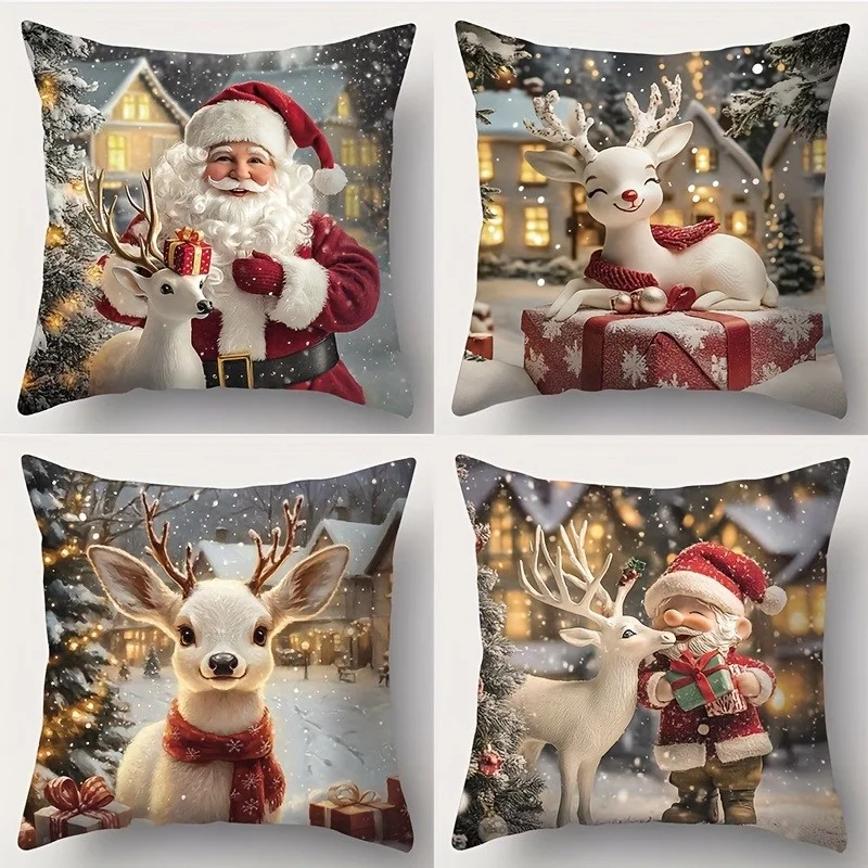 

Рождественские наволочки в стиле гнома, 4 шт., односторонний принт с Санта-оленем, современный дизайн для дивана, гостиной, уличного декора