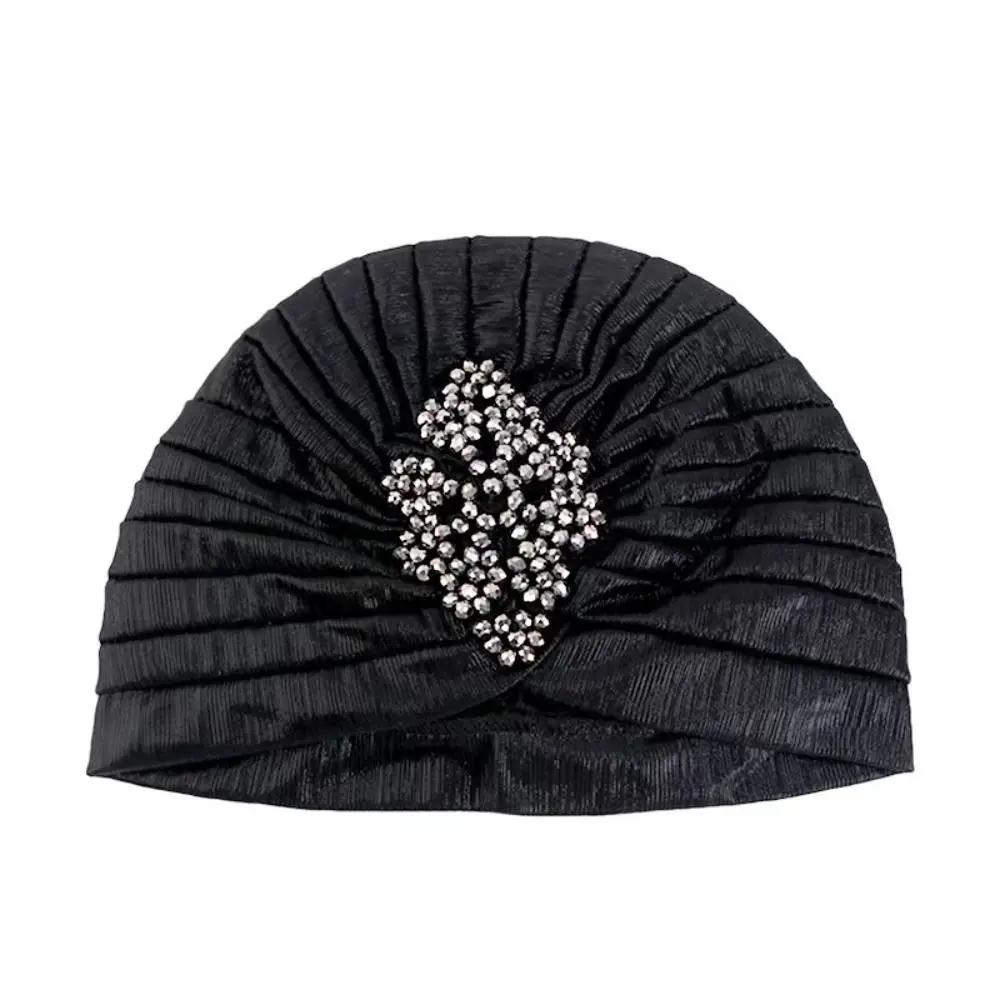 Top Knot Arabischer Nationalhut Perlenverziertes Einfarbiges Ethnisches Kopftuch Elastischer Stretch-Turban Retro Plissiertes Kopftuch – Detail 9