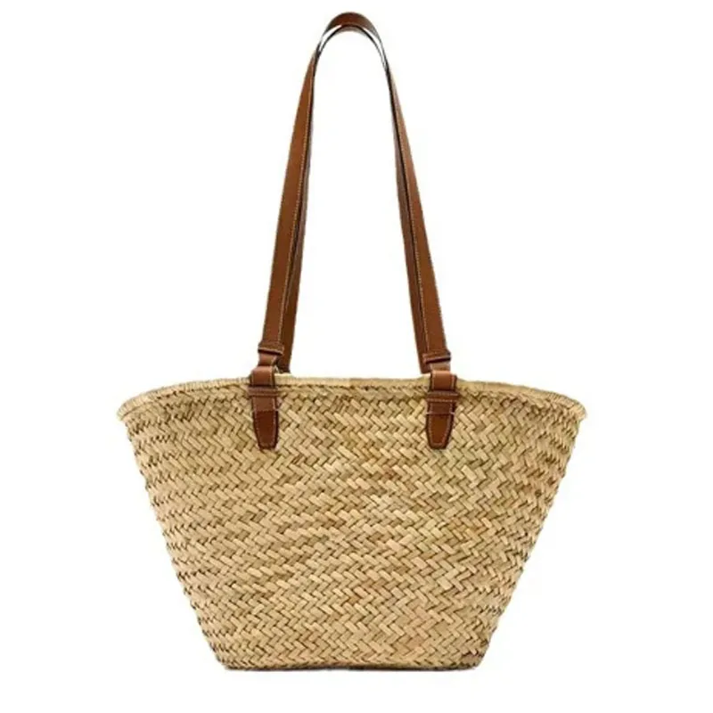 Luxury Design Straw Woven Tote Bags Large Capacity Handbags Summer Casual Beach Women Shoulder Simple Style Shopping