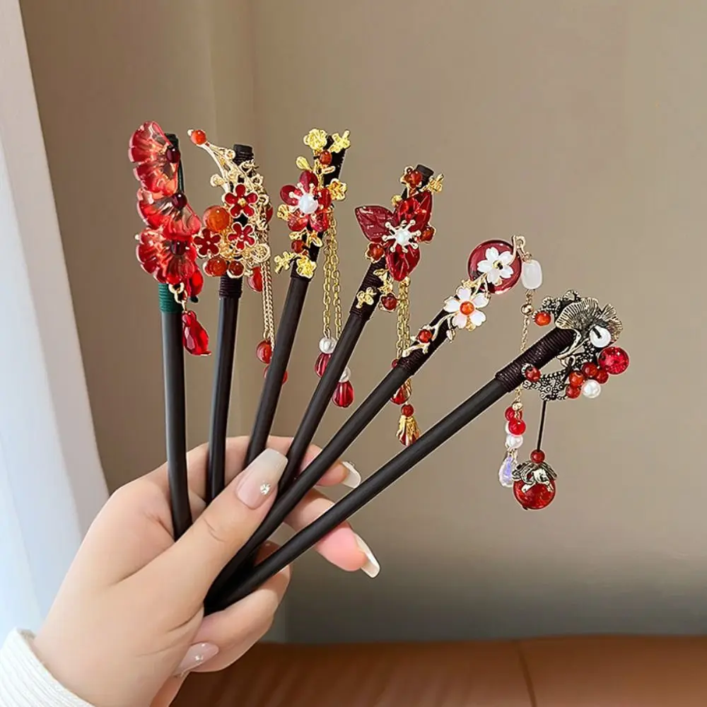 Nappa fiore capelli bastone antico capelli forchetta stile cinese Hanfu bastone per capelli farfalla accessori per capelli legno Hair Stick Party