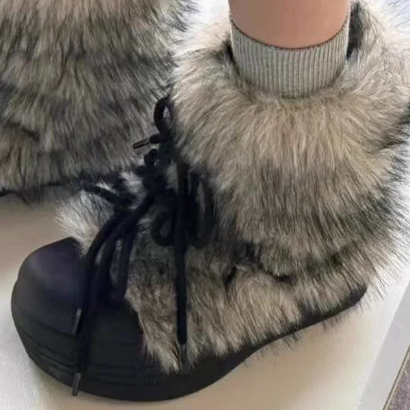 

Fashion Short Plush Flats Cotton Shoes 2026 Trend Warm Cozy Winter Botas Mujer Bow Platform Women Snow Ankle Boots Fur Designer